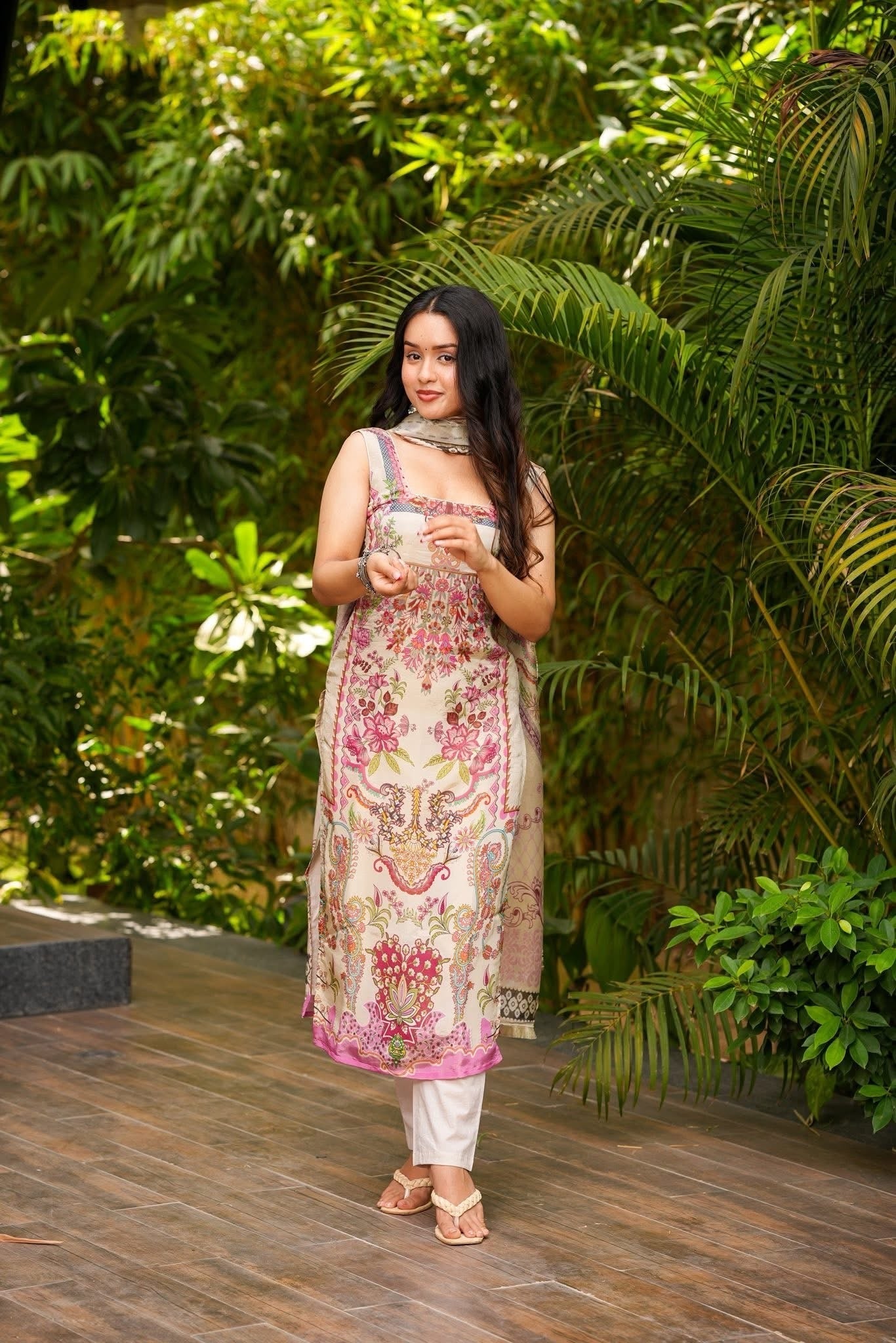 French Crepe Printed Straight Kurta Set