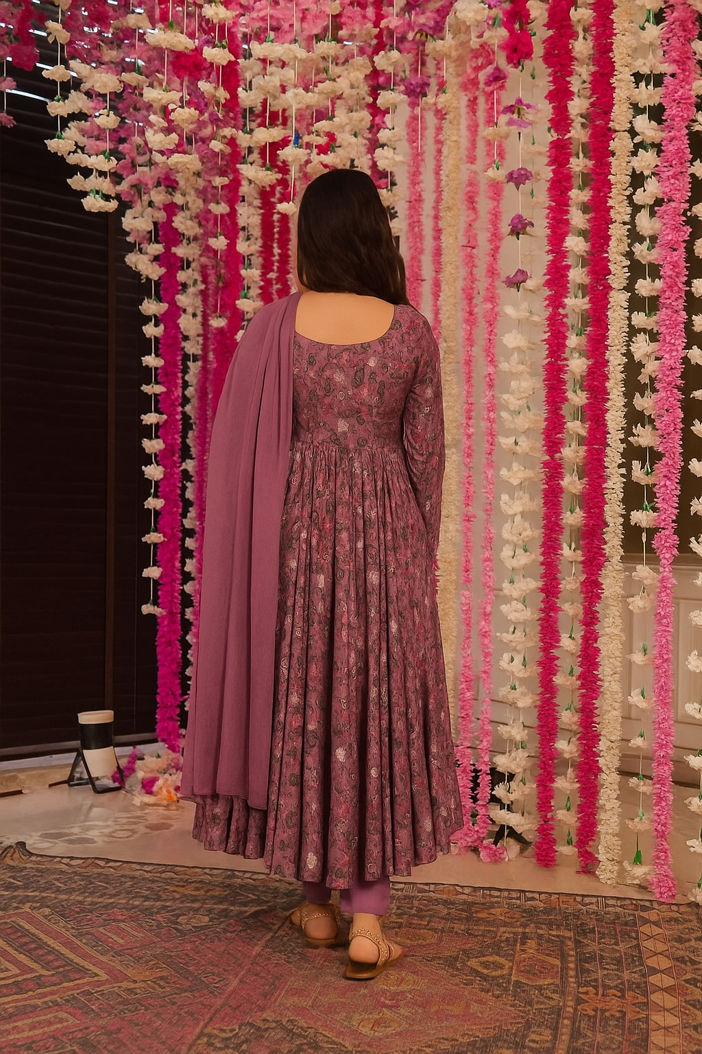 Women's Rayon Foil Print Kurti Set with Chanderi Pants & Chinnon Dupatta