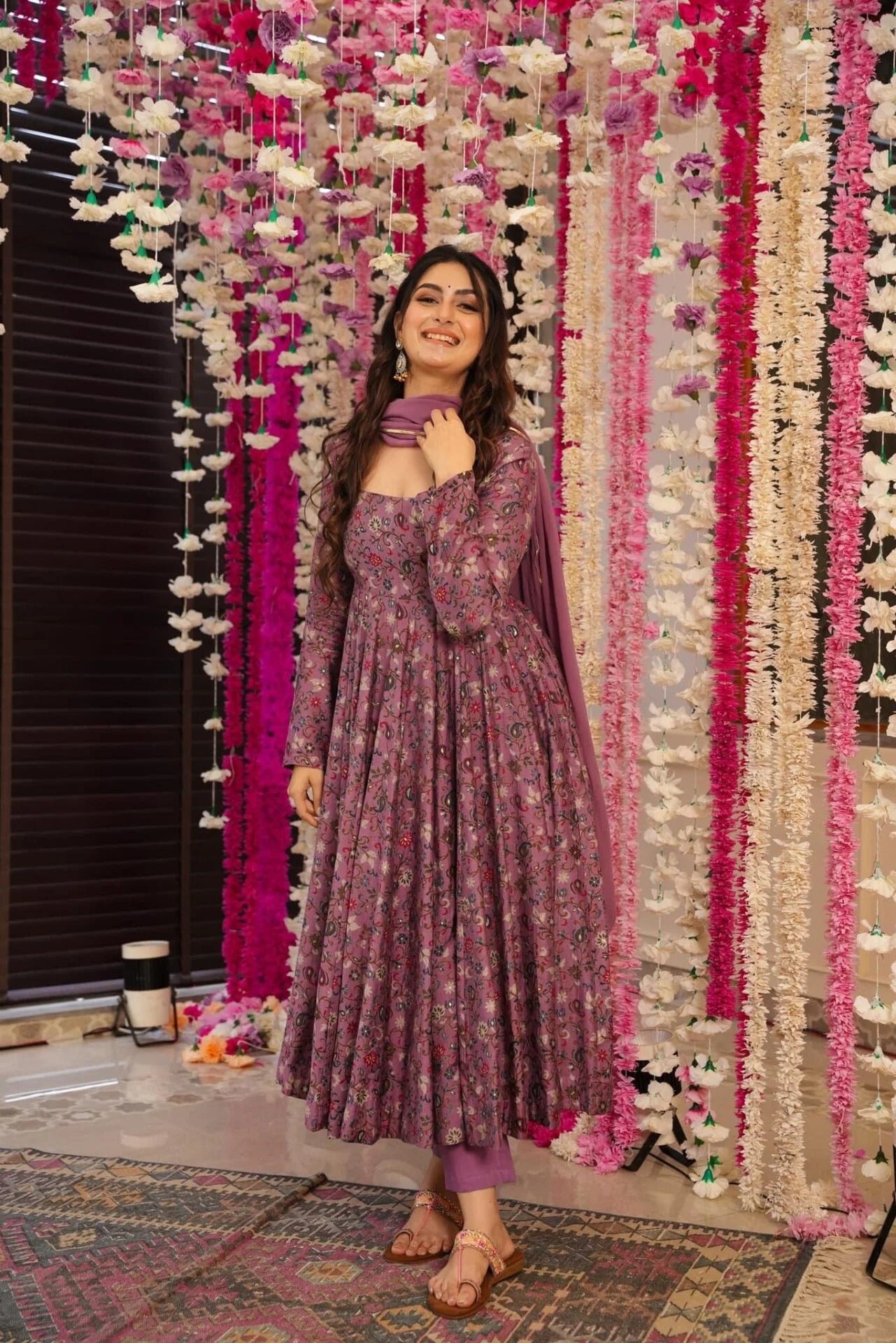 Women's Rayon Foil Print Kurti Set with Chanderi Pants & Chinnon Dupatta