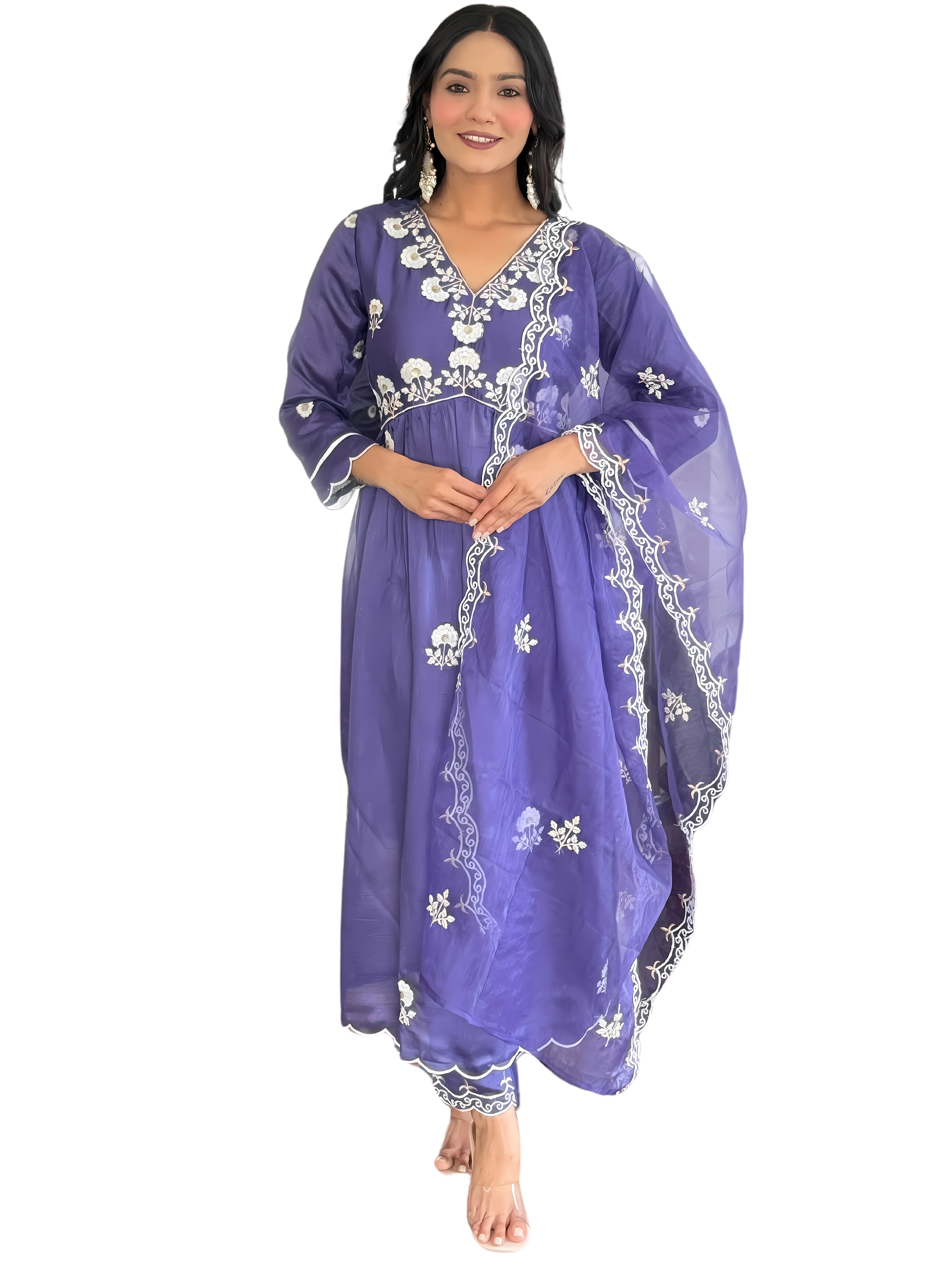 Women's Vichitra Silk Straight Kurta Set with Organza Dupatta