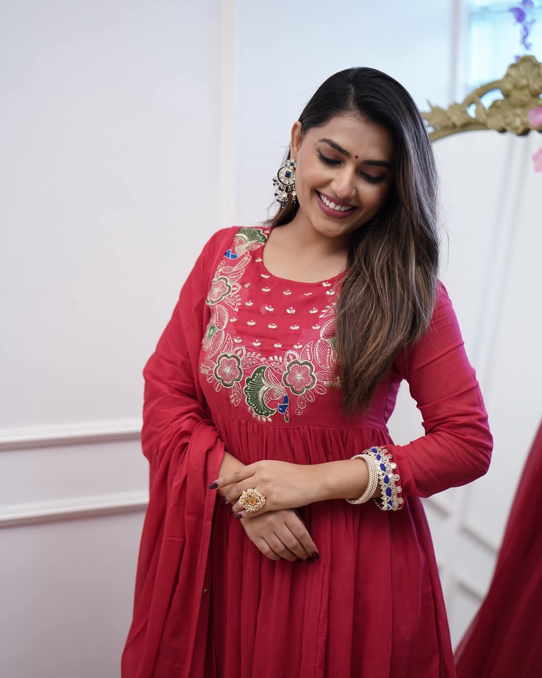 Women's Bsy Chinnon Embroidered Gown Set with Chanderi Dupatta