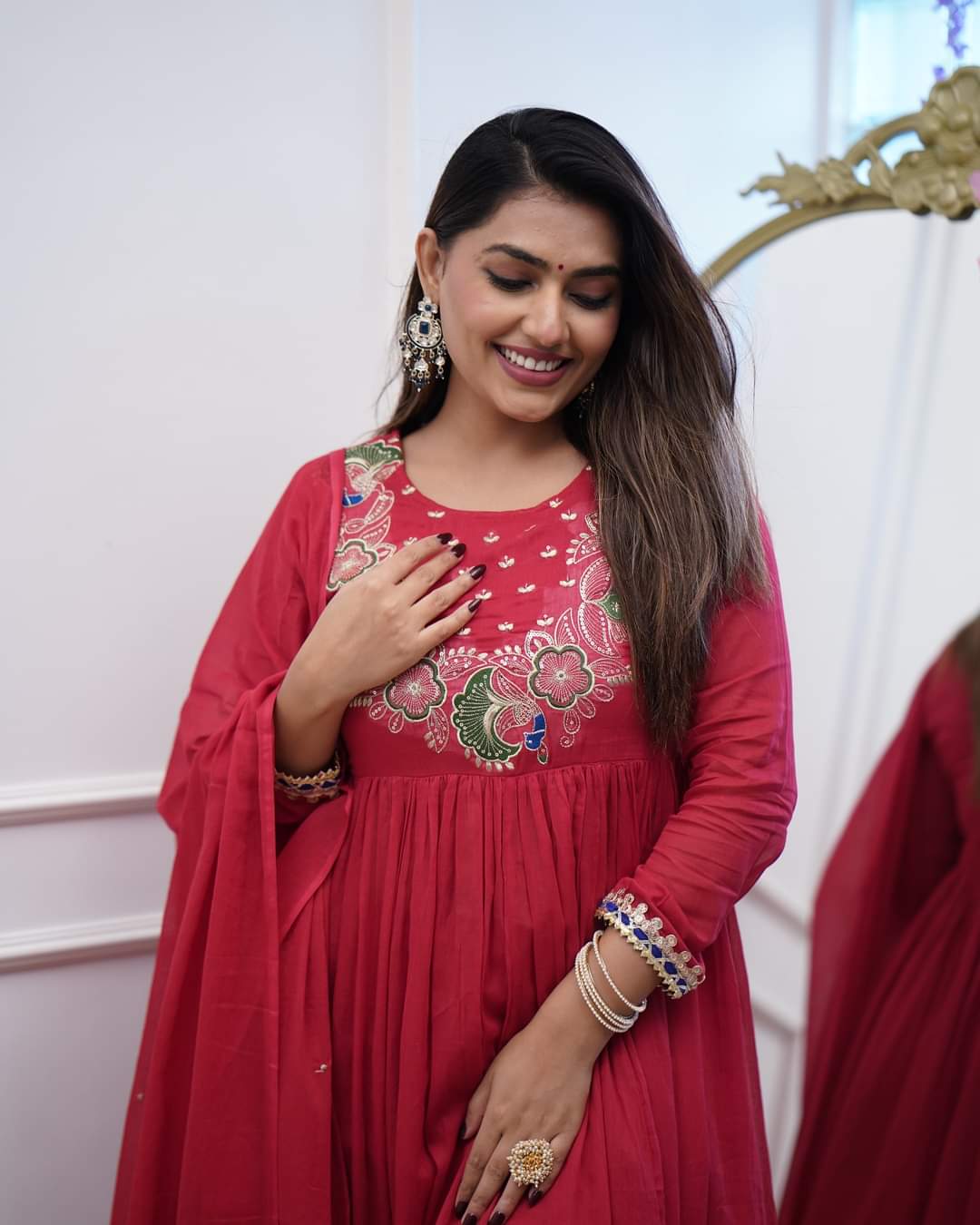 Women's Bsy Chinnon Embroidered Gown Set with Chanderi Dupatta