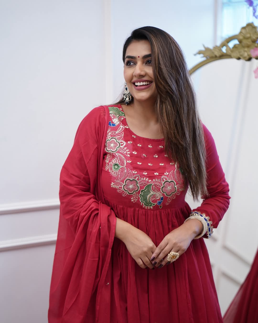 Women's Bsy Chinnon Embroidered Gown Set with Chanderi Dupatta