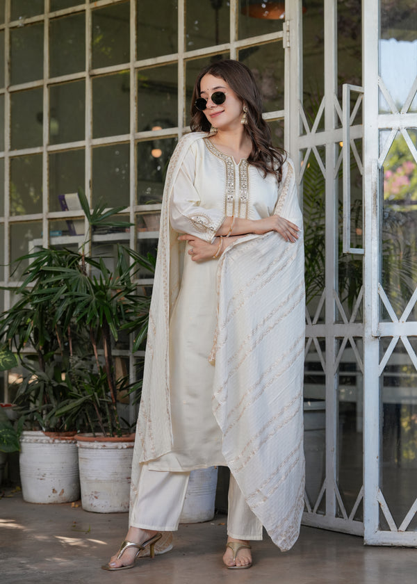 Viscose Chanderi Kurti Set with Jacquard Dupatta