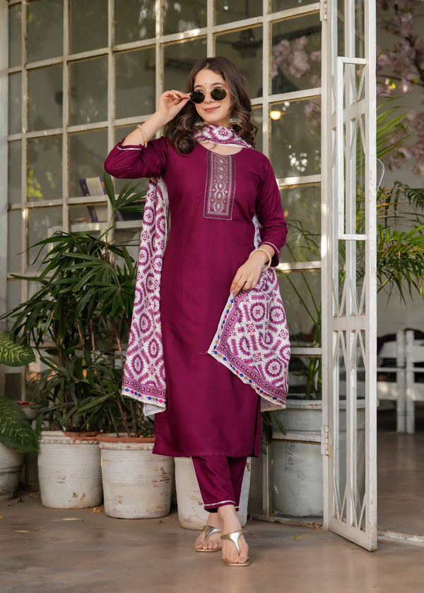 Rayon Kurti Set with Muslin Dupatta