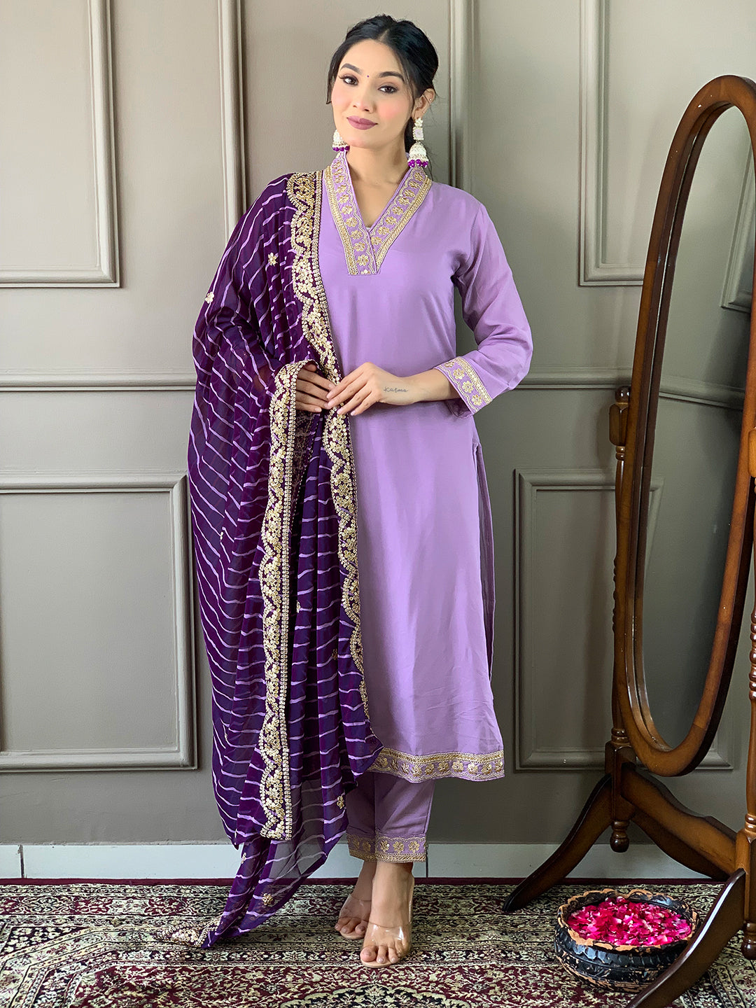 Women's Embroidered Viscose Silk Blend kurta Pant Dupatta set