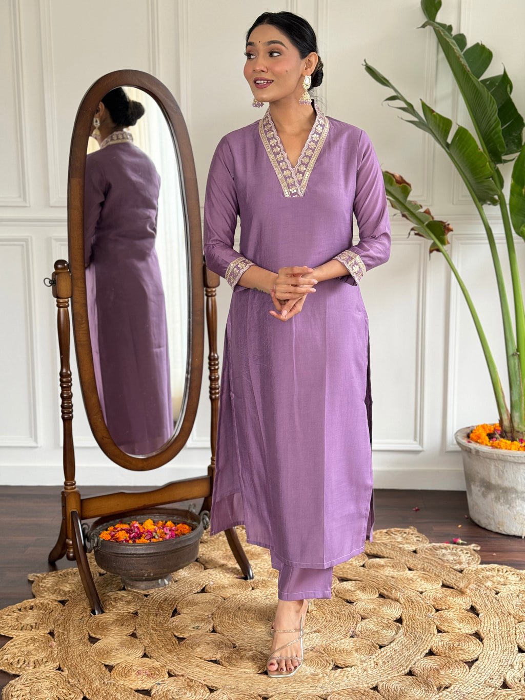 Women's Petrol Viscose Silk Embroidered Straight Kurta with Viscose Silk Pant And Chinon Printed Dupatta Sets