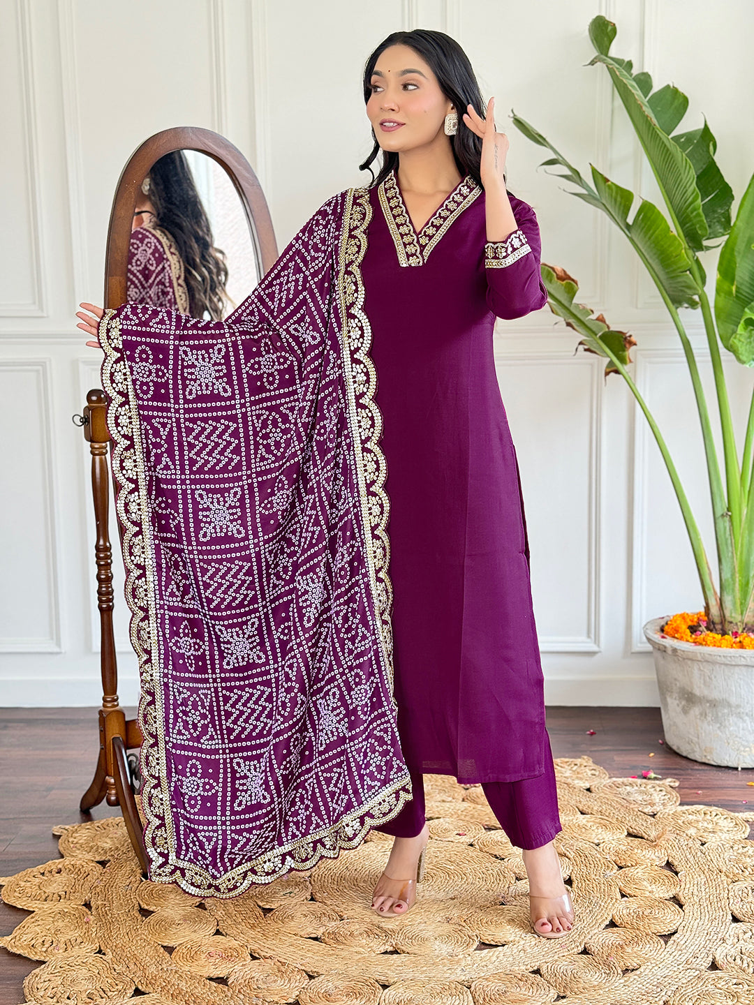 Women's Petrol Viscose Silk Embroidered Straight Kurta with Viscose Silk Pant And Chinon Printed Dupatta Sets
