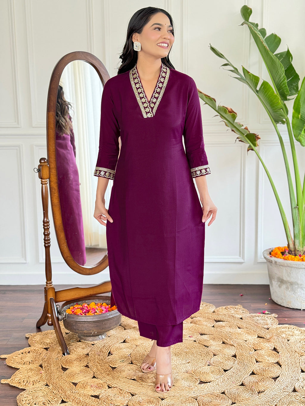 Women's Petrol Viscose Silk Embroidered Straight Kurta with Viscose Silk Pant And Chinon Printed Dupatta Sets