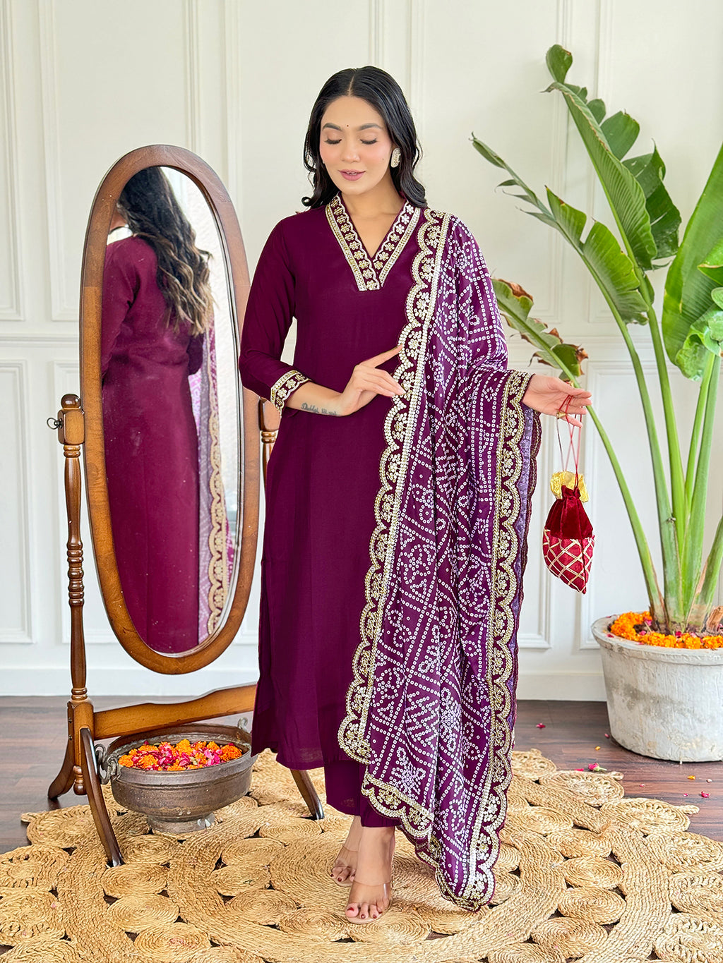 Women's Petrol Viscose Silk Embroidered Straight Kurta with Viscose Silk Pant And Chinon Printed Dupatta Sets