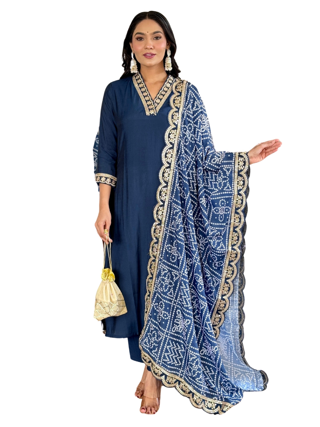 Women's Petrol Viscose Silk Embroidered Straight Kurta with Viscose Silk Pant And Chinon Printed Dupatta Sets