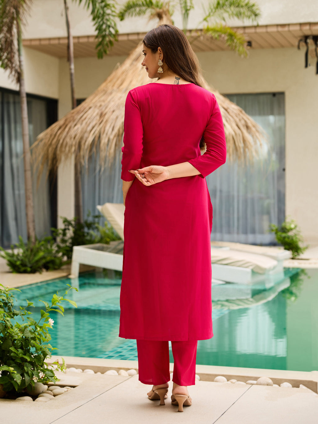 Women's Rayon Embroidered Straight Kurta with Pant And Dupatta Sets