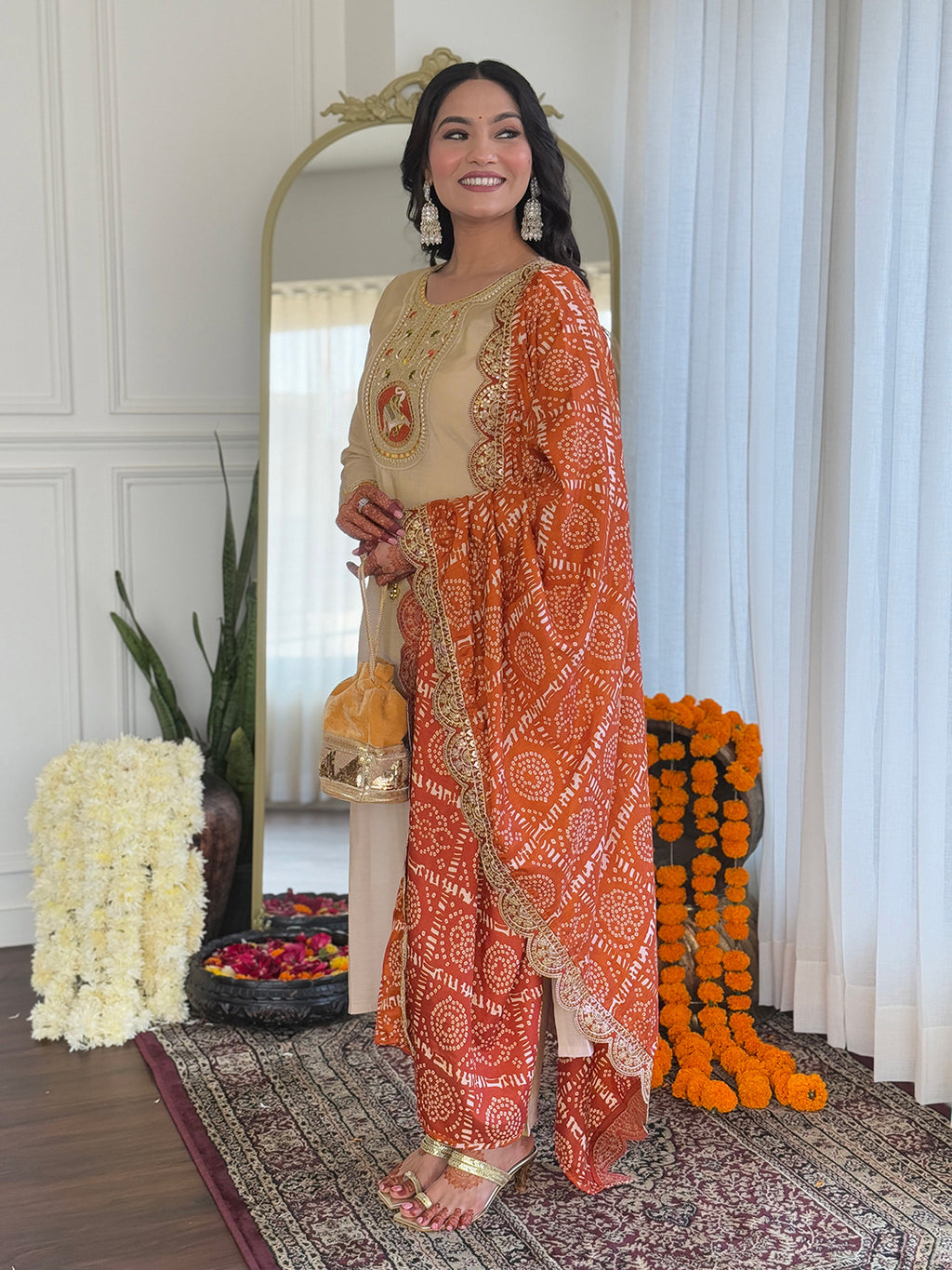 Women's Chiku BSY Viscose Embroidered Straight Kurta with BSY Viscose Pant And Silk Blend Embroidered Laced Dupatta Sets