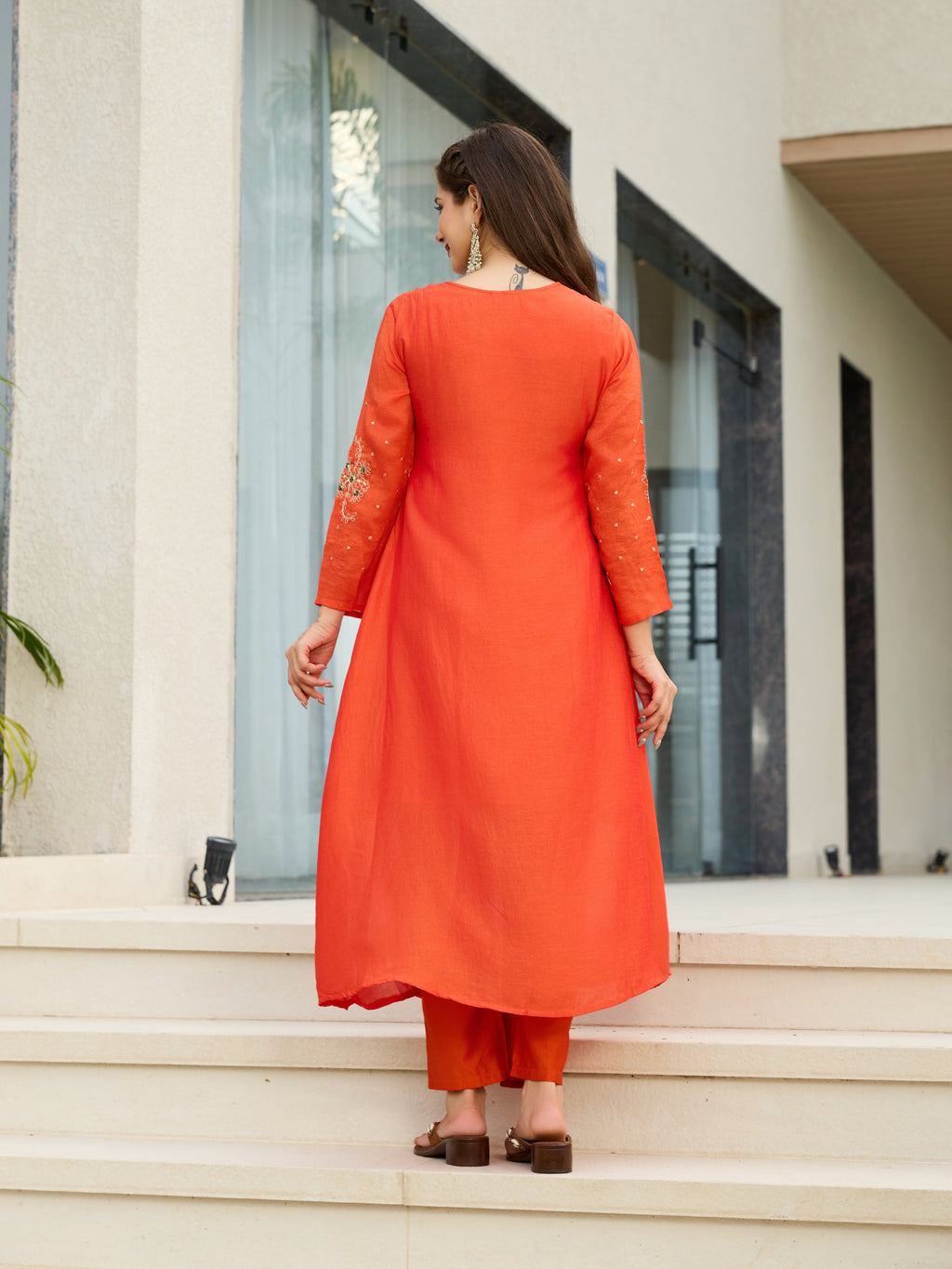 Women's Chiffon Embroidered A-Line Kurti Set with Rayon Pants & Dupatta