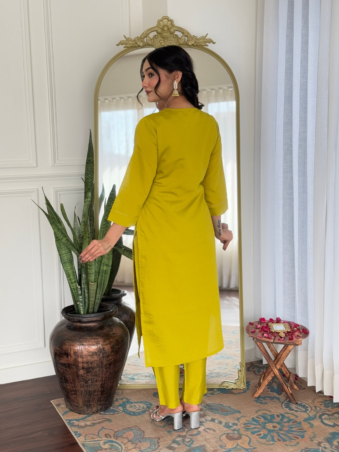 Women's Yellow Viscose Embroidered Straight Kurta with Viscose Pant And Taby Printed Dupatta Sets