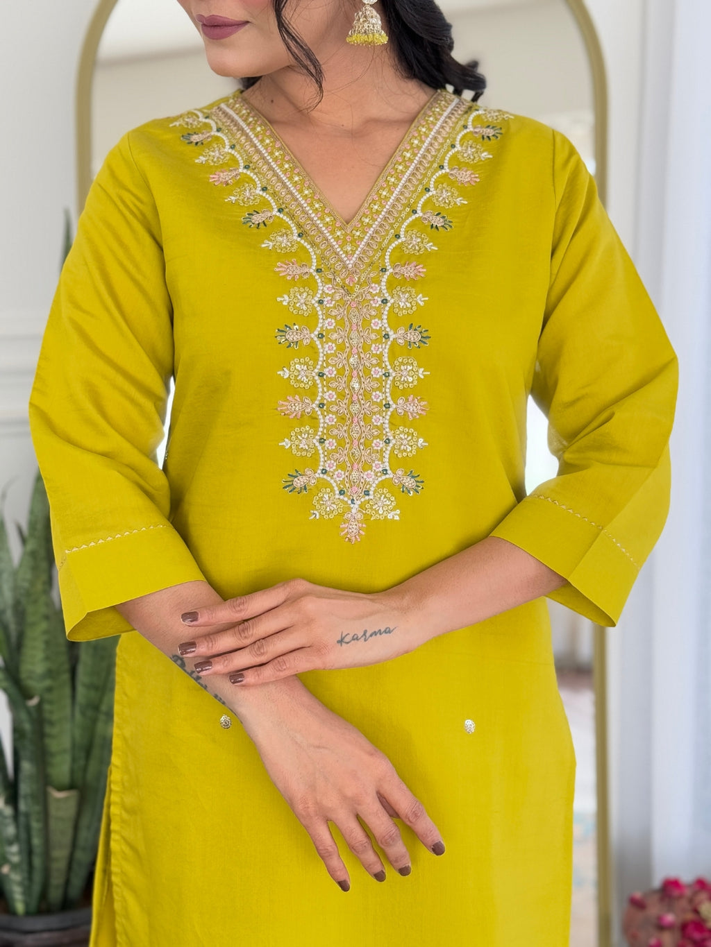 Women's Yellow Viscose Embroidered Straight Kurta with Viscose Pant And Taby Printed Dupatta Sets