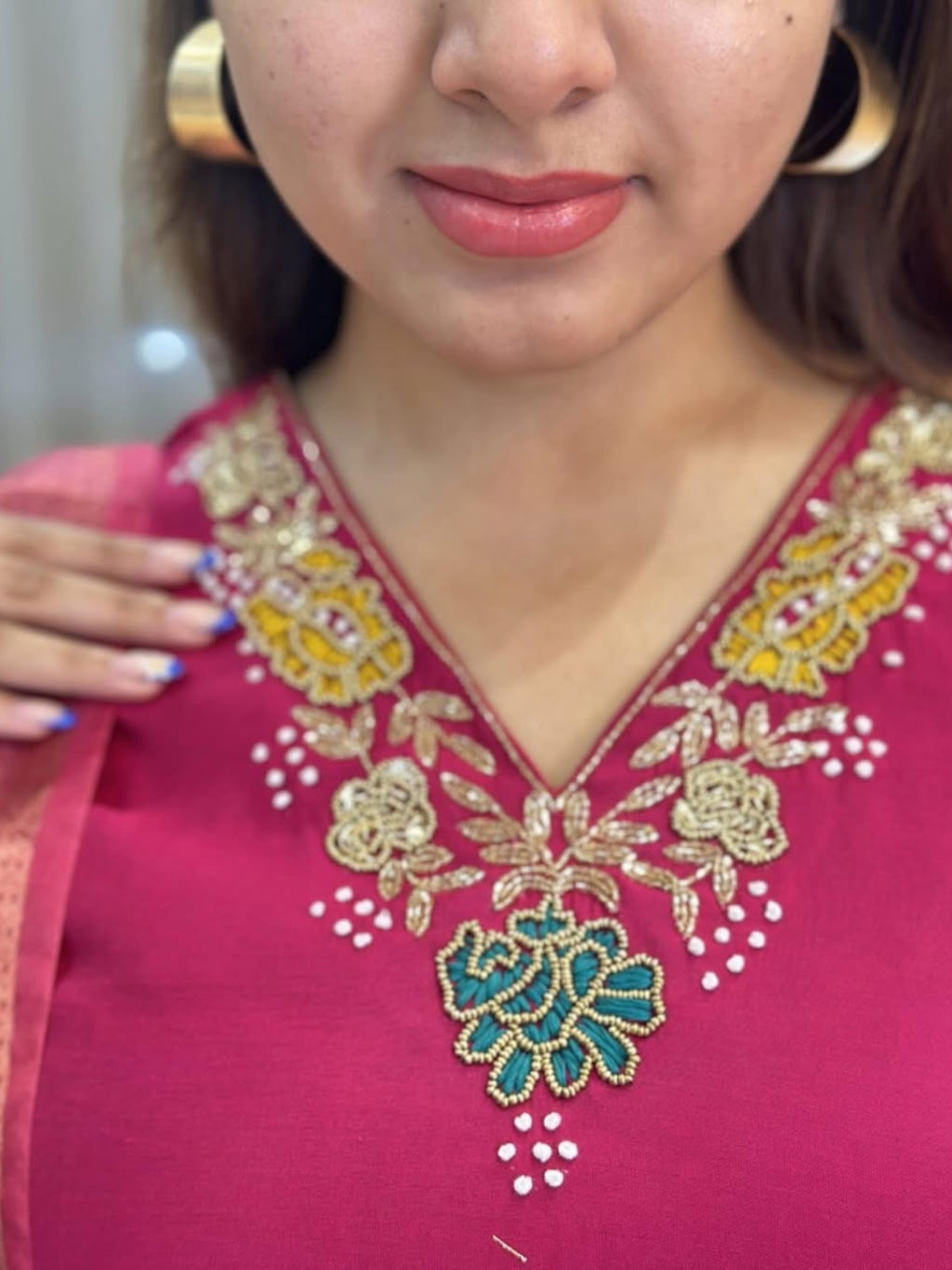 Women's Rani Viscose Embroidered Straight Kurta with Viscose Pant And Jacquard Printed Dupatta Sets