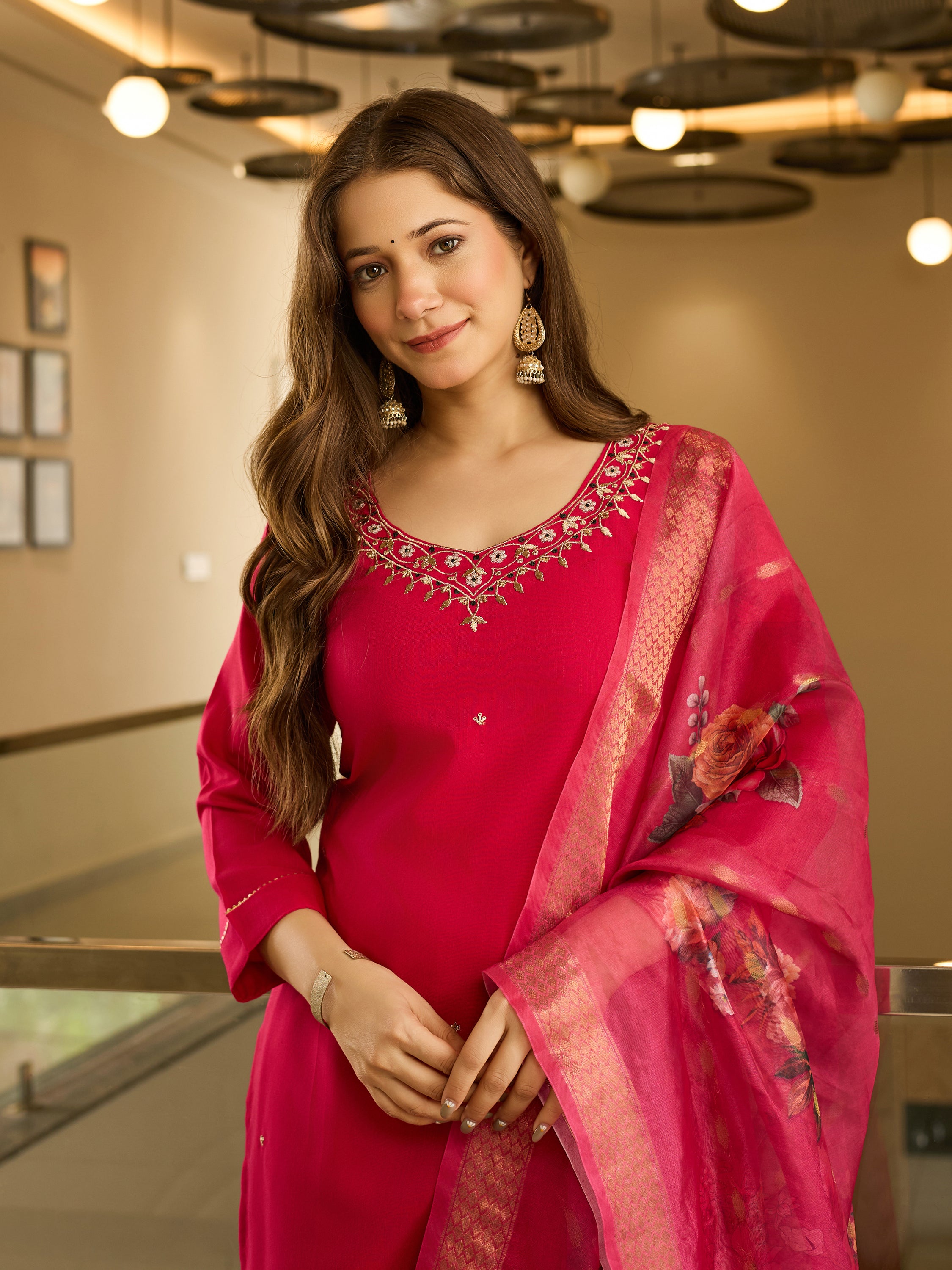 Viscose Embroidered Straight Kurta Pant With Dupatta Set