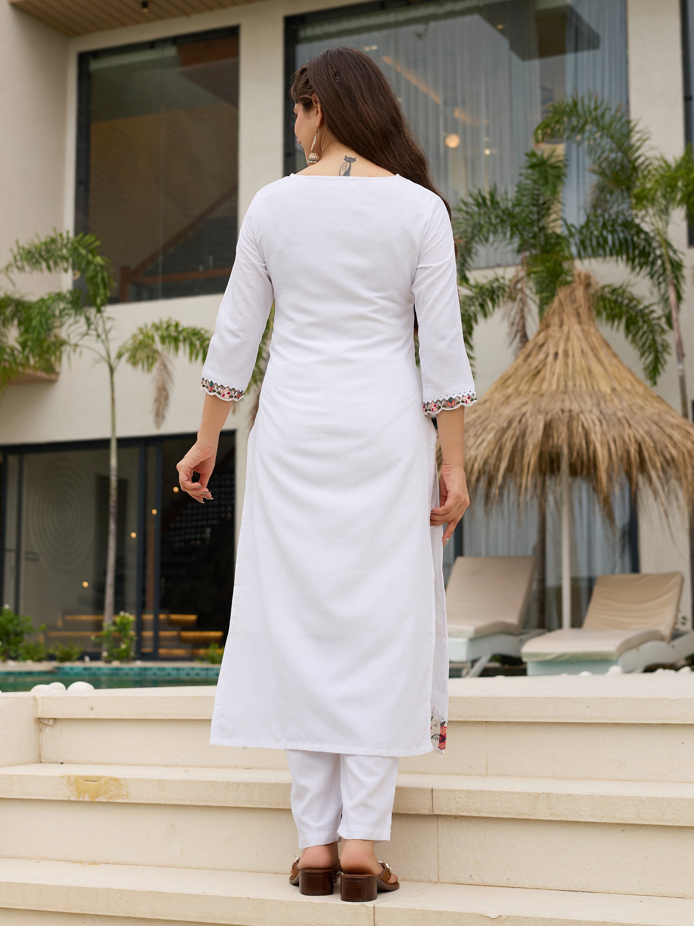 Women's Viscose with Cotton Lining Embroidered Straight Kurta with Pant And Dupatta Sets