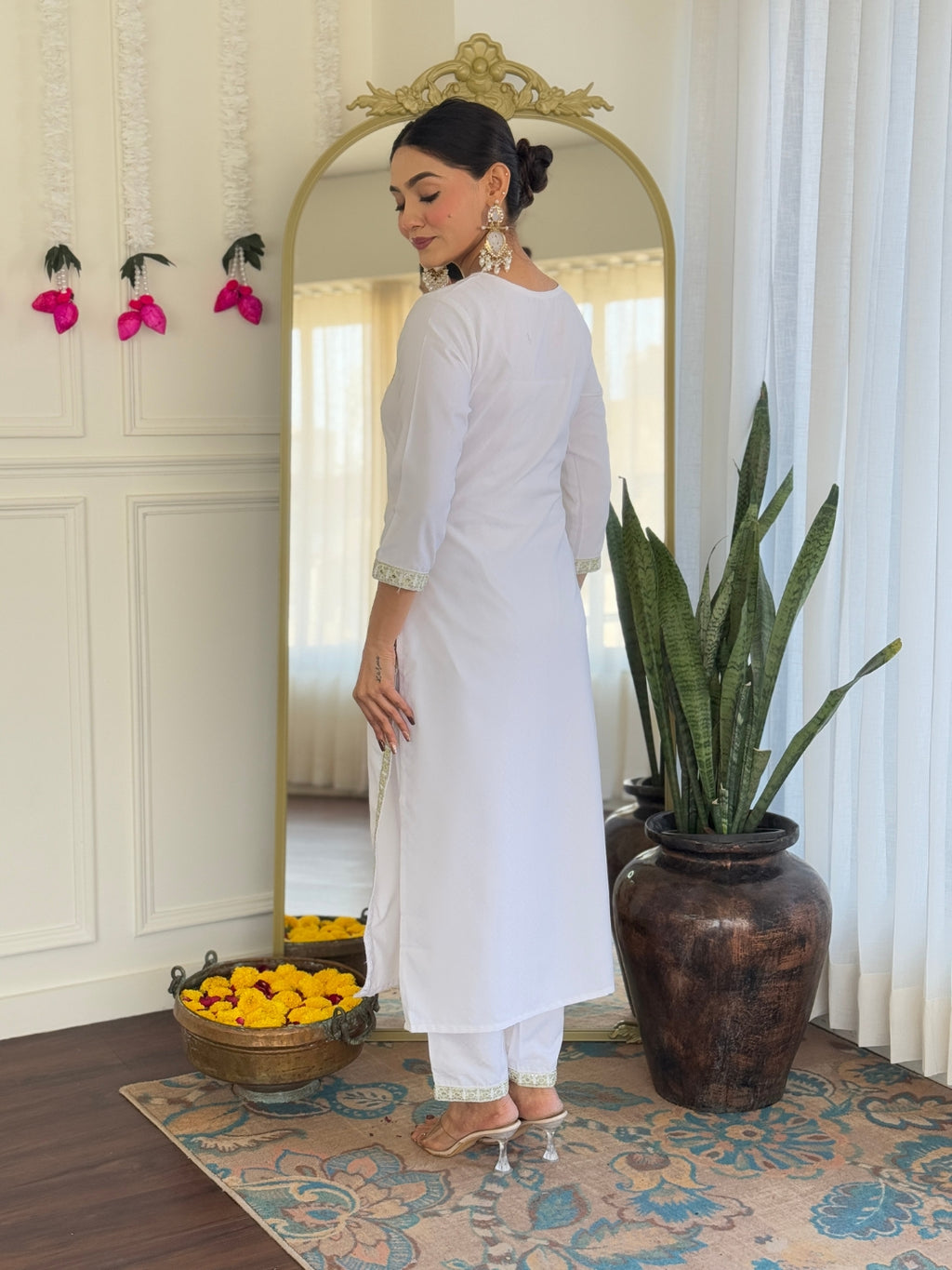 Women's White Viscose Embroidered Straight Kurta with Viscose Pant And Taby Printed Dupatta Sets