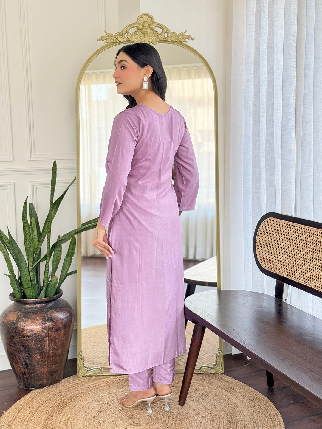 Women's Rayon Embroidered Straight Kurta with Pant And Dupatta Sets