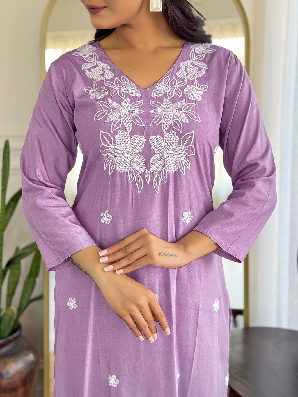 Women's Rayon Embroidered Straight Kurta with Pant And Dupatta Sets