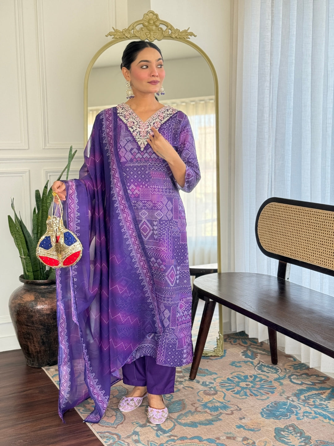 Women's Rayon Embroidered Straight Kurta with Pant And Dupatta Sets