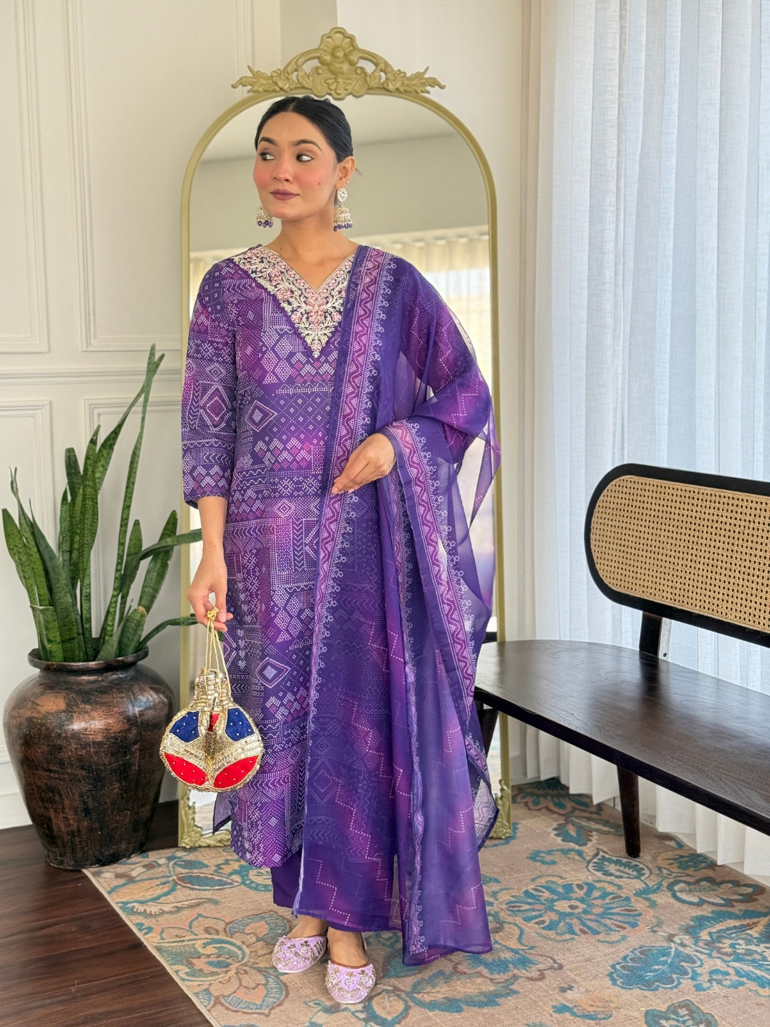 Women's Rayon Embroidered Straight Kurta with Pant And Dupatta Sets