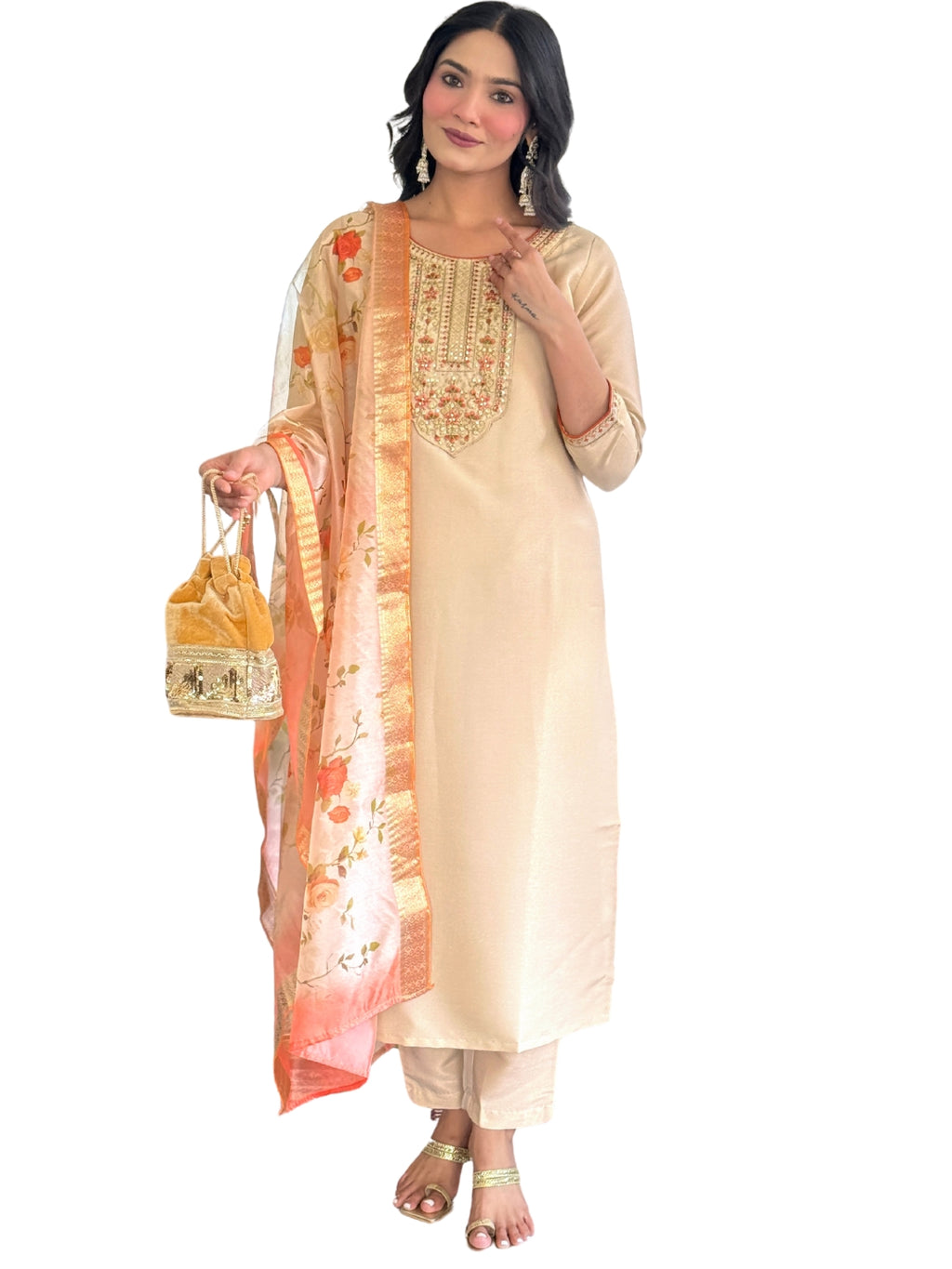 Women's Rayon simar Embroidered Straight Kurta with Pant And Dupatta Sets