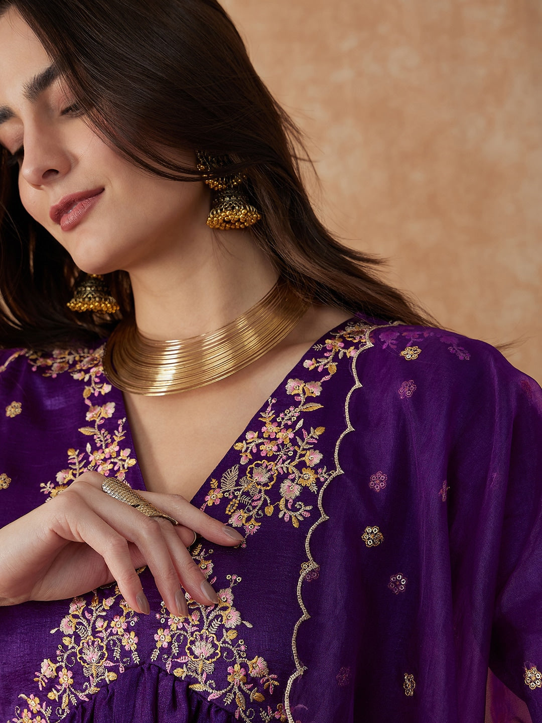 Women's Vichitra Silk Kurti Plazzo Set with Super Net Embroidered Dupatta