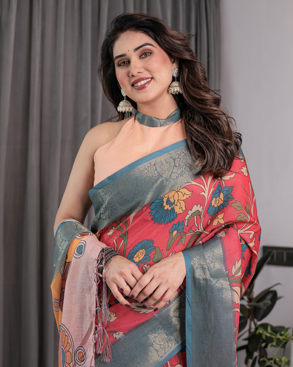 Multicolor Handloom Cotton Saree with Rajasthani Folk Dance Digital Print & Contrast Zari Border | Artistic Cultural Drape | 5.5m Saree + 0.8m Blouse