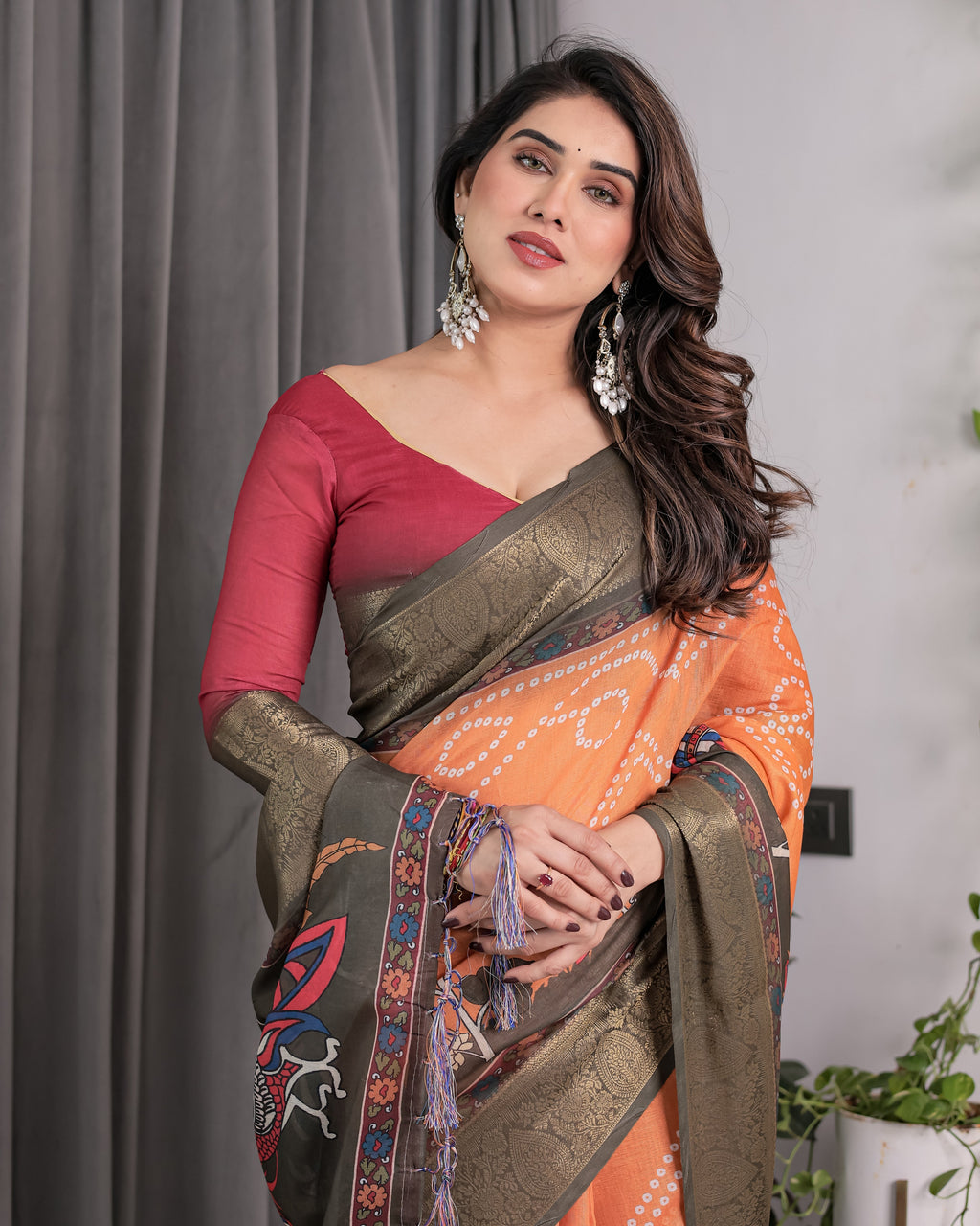 Dual-Tone Mustard & Olive Handloom Saree with Kalamkari-Inspired Bird Motifs & Zari Border | 5.5m Saree + 0.8m Blouse