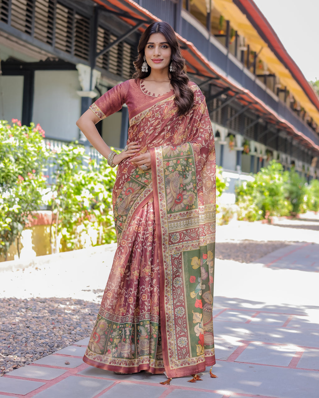 Maroon Handloom Cotton Saree with Intricate Peacock & Floral Art – Contrast Green Pallu