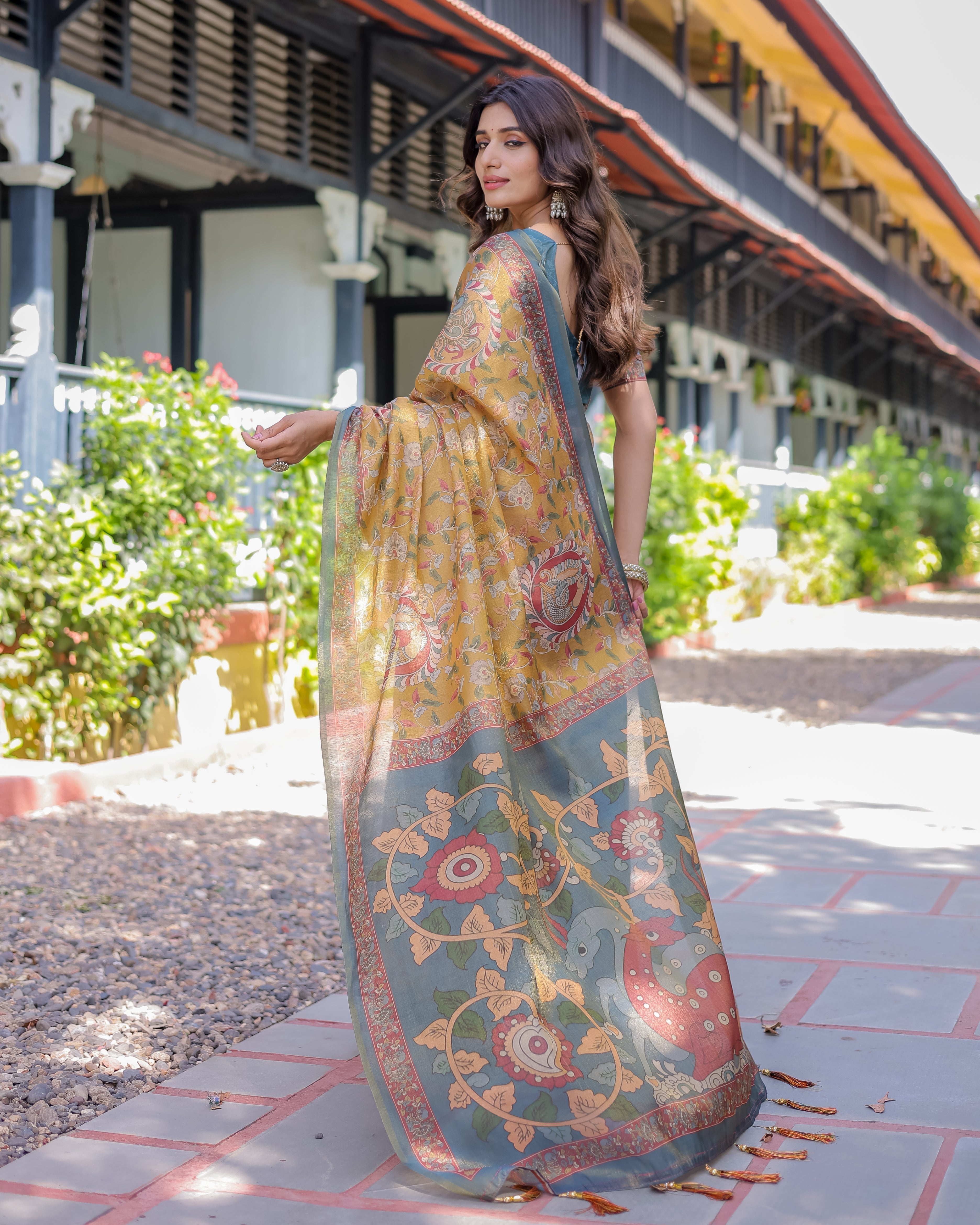 Maroon Handloom Cotton Saree with Intricate Peacock & Floral Art – Contrast Green Pallu