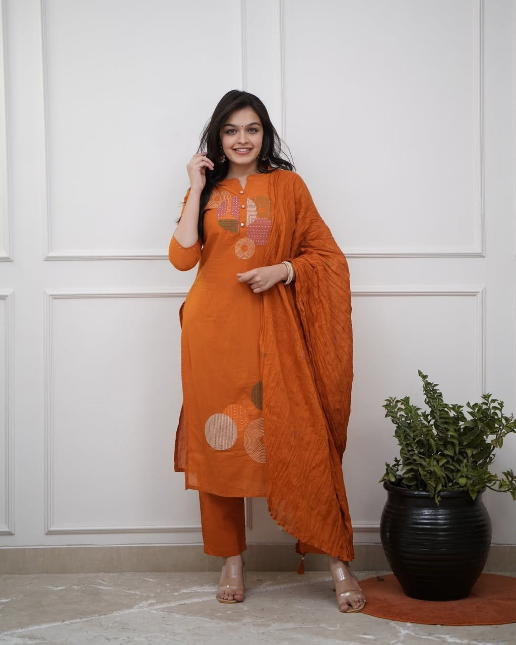 Women's Rayon Slub Kurti Pant Set with Plain Chanderi Dupatta