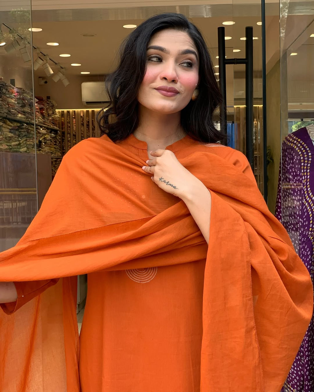 Women's Rayon Slub Kurti Pant Set with Plain Chanderi Dupatta