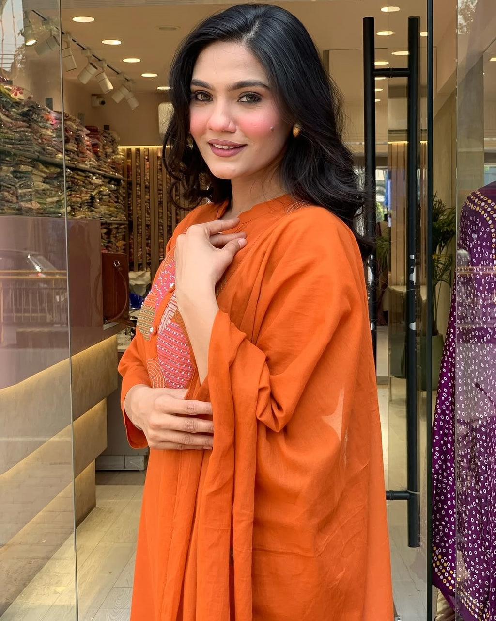 Women's Rayon Slub Kurti Pant Set with Plain Chanderi Dupatta