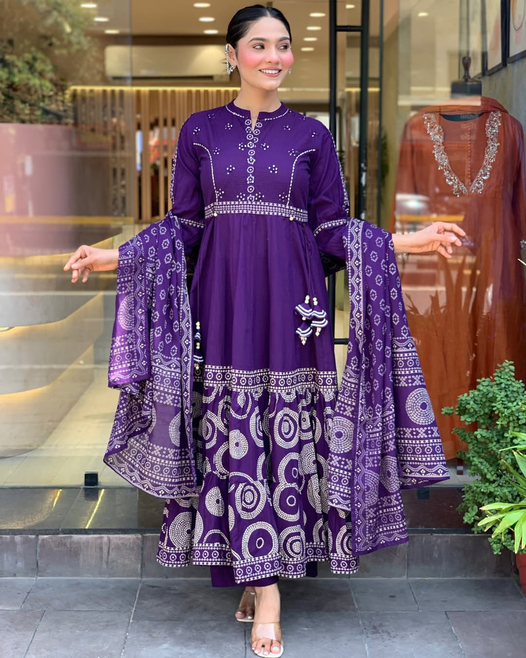 Women's Muslin Cotton Kurti with Hand Printed Tassels & Chanderi Dupatta