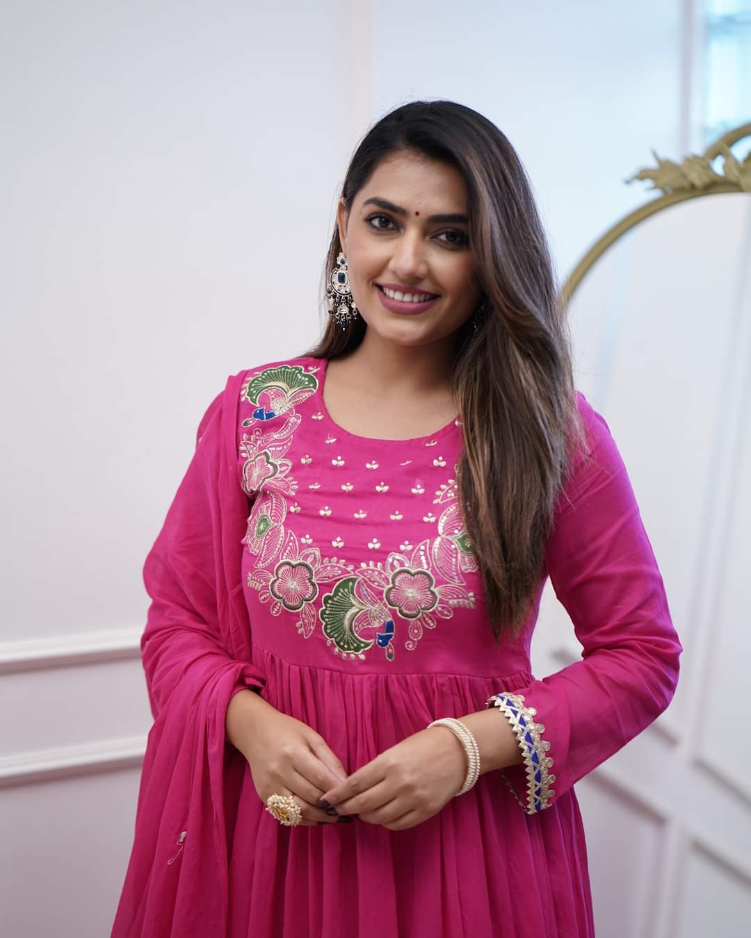 Women's Bsy Chinnon Embroidered Gown Set with Chanderi Dupatta