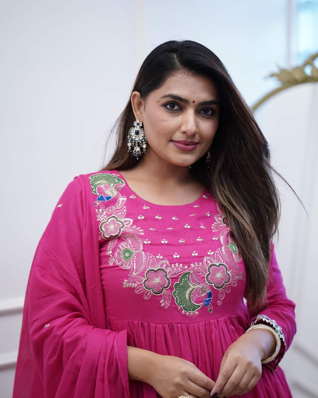 Women's Bsy Chinnon Embroidered Gown Set with Chanderi Dupatta