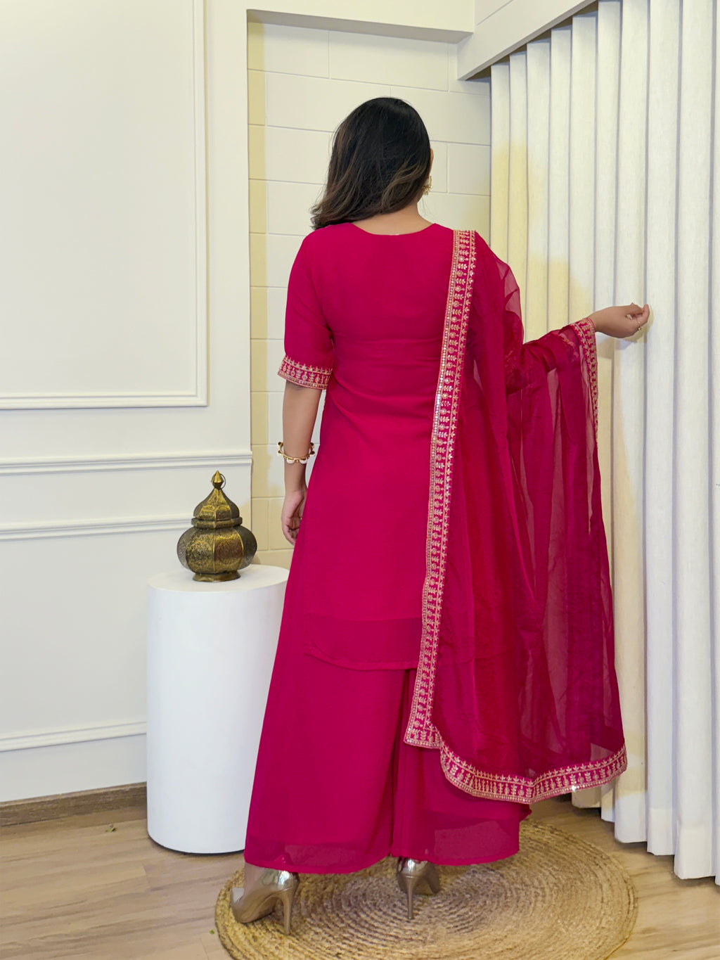 Women's Georgette Embroidered Kurti Set with Butter Net Dupatta