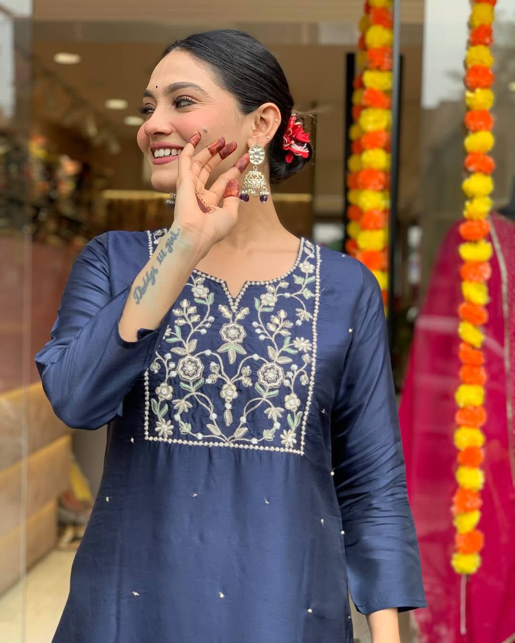 Viscose Chanderi Embroidered Kurti Set with Lagdi Satin Dupatta