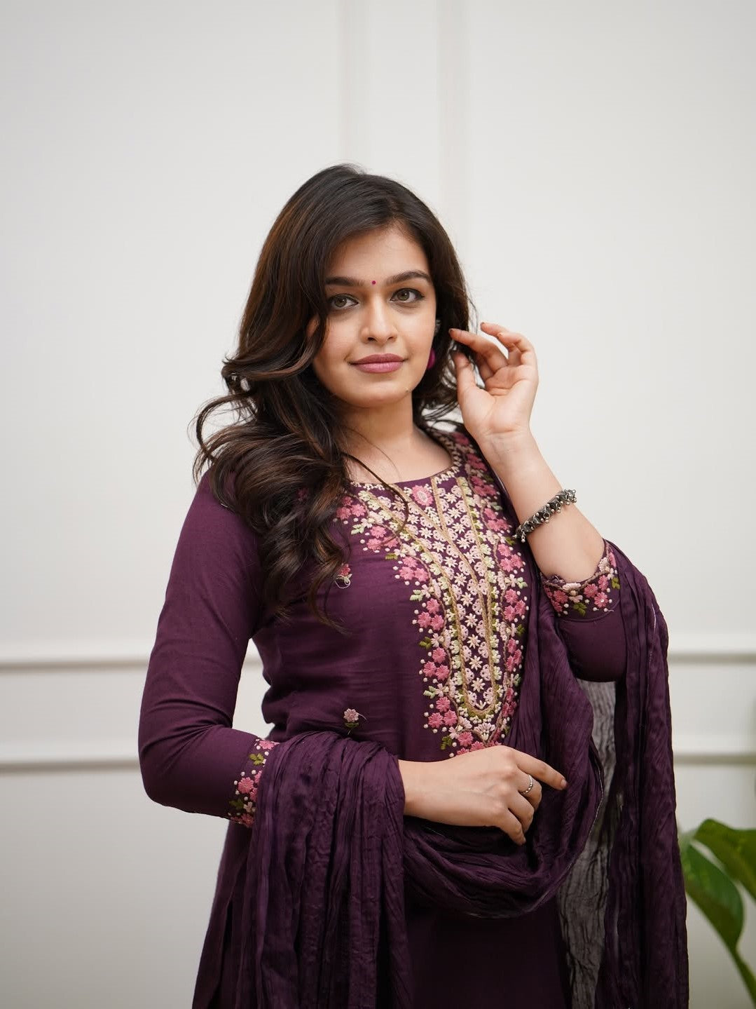 Rayon Slub Embroidered Kurti Set with Chanderi Cotton Dupatta