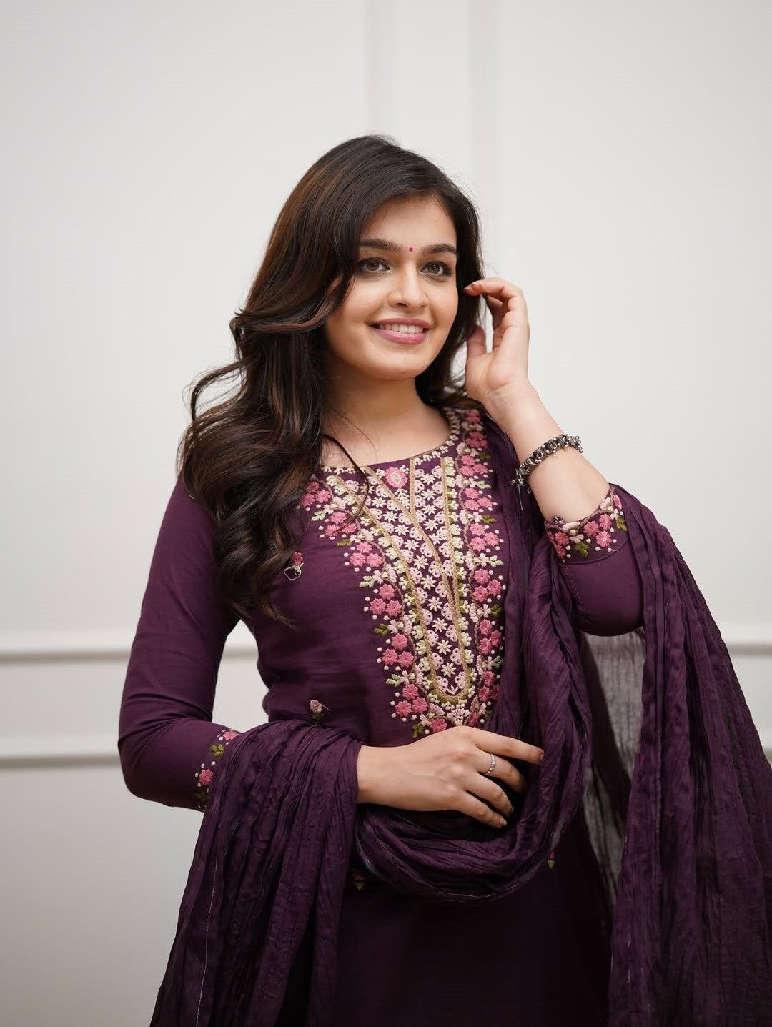 Rayon Slub Embroidered Kurti Set with Chanderi Cotton Dupatta