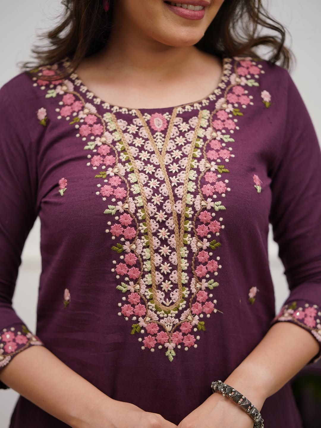 Rayon Slub Embroidered Kurti Set with Chanderi Cotton Dupatta