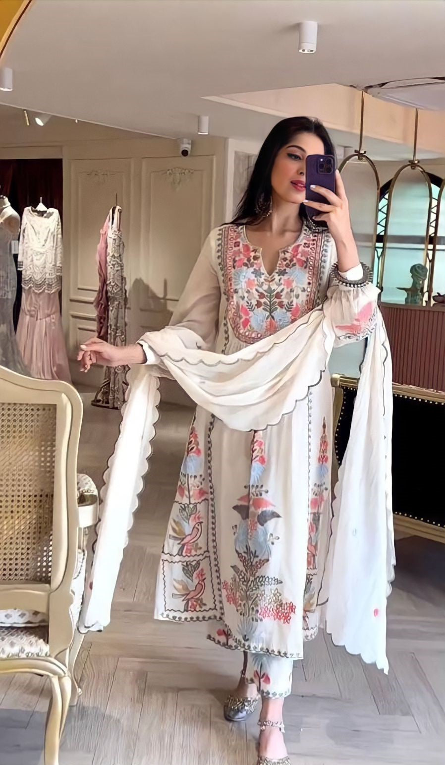 Women's Georgette White & Black Straight Kurta Plazzo Set with Dupatta