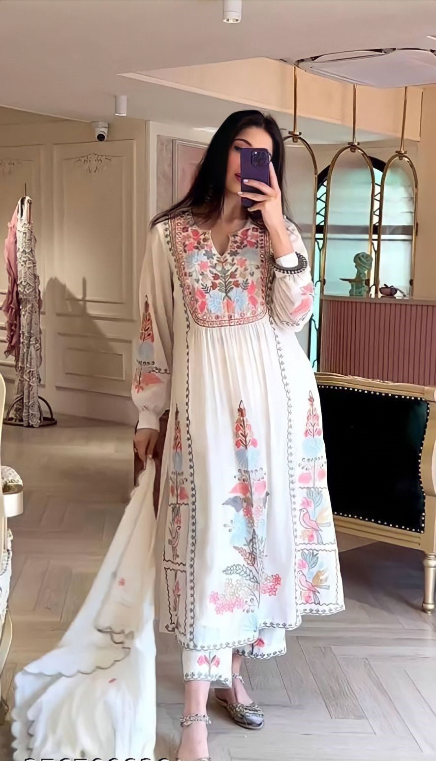 Women's Georgette White & Black Straight Kurta Plazzo Set with Dupatta