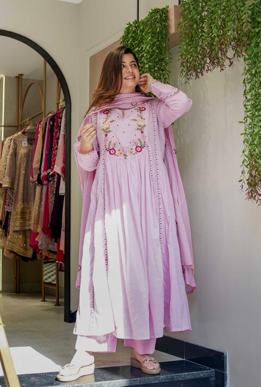 Women's Chanderi Silk Kurti Pant Set with Organza Dupatta in Pista & Pink