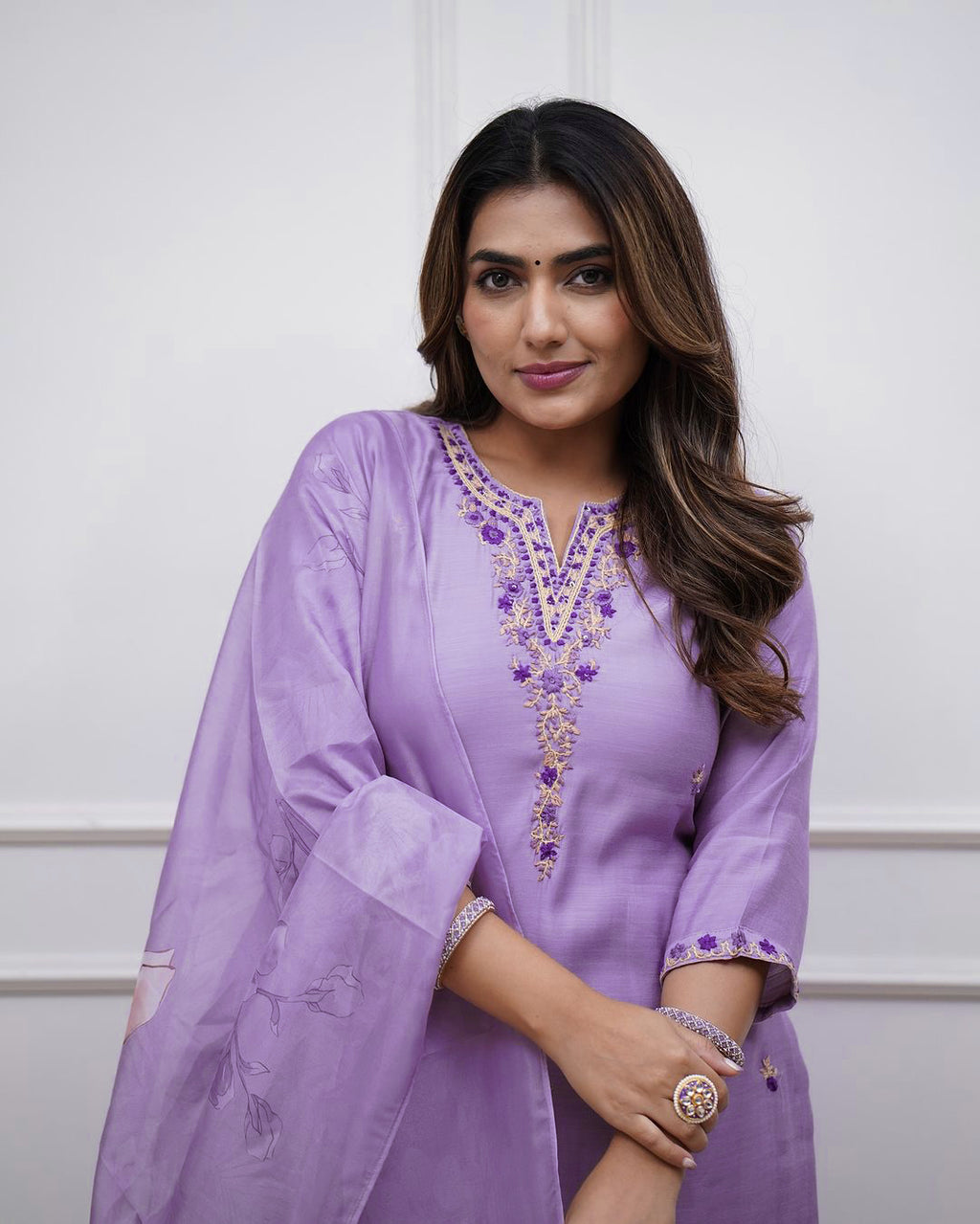 Women's Soft Rayon Slub Embroidered Kurti Set with Chanderi Dupatta