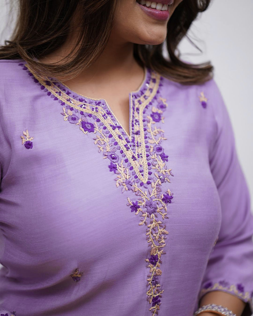 Women's Soft Rayon Slub Embroidered Kurti Set with Chanderi Dupatta